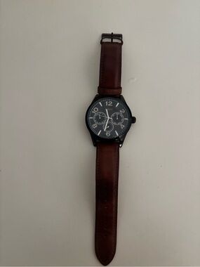 Guess Brown Leather Strap Watch with Black Dial